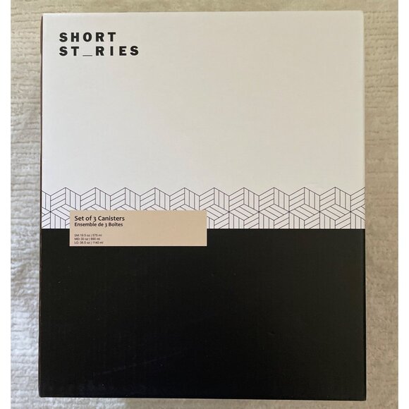 Short Stories Set of 3 Glass Canisters with Stainless Steel Lids Dishwasher Safe - Picture 3 of 11